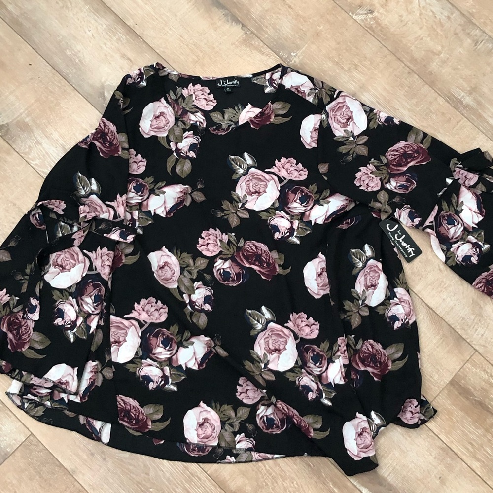 NWT Floral Blouse with Tie Sleeves